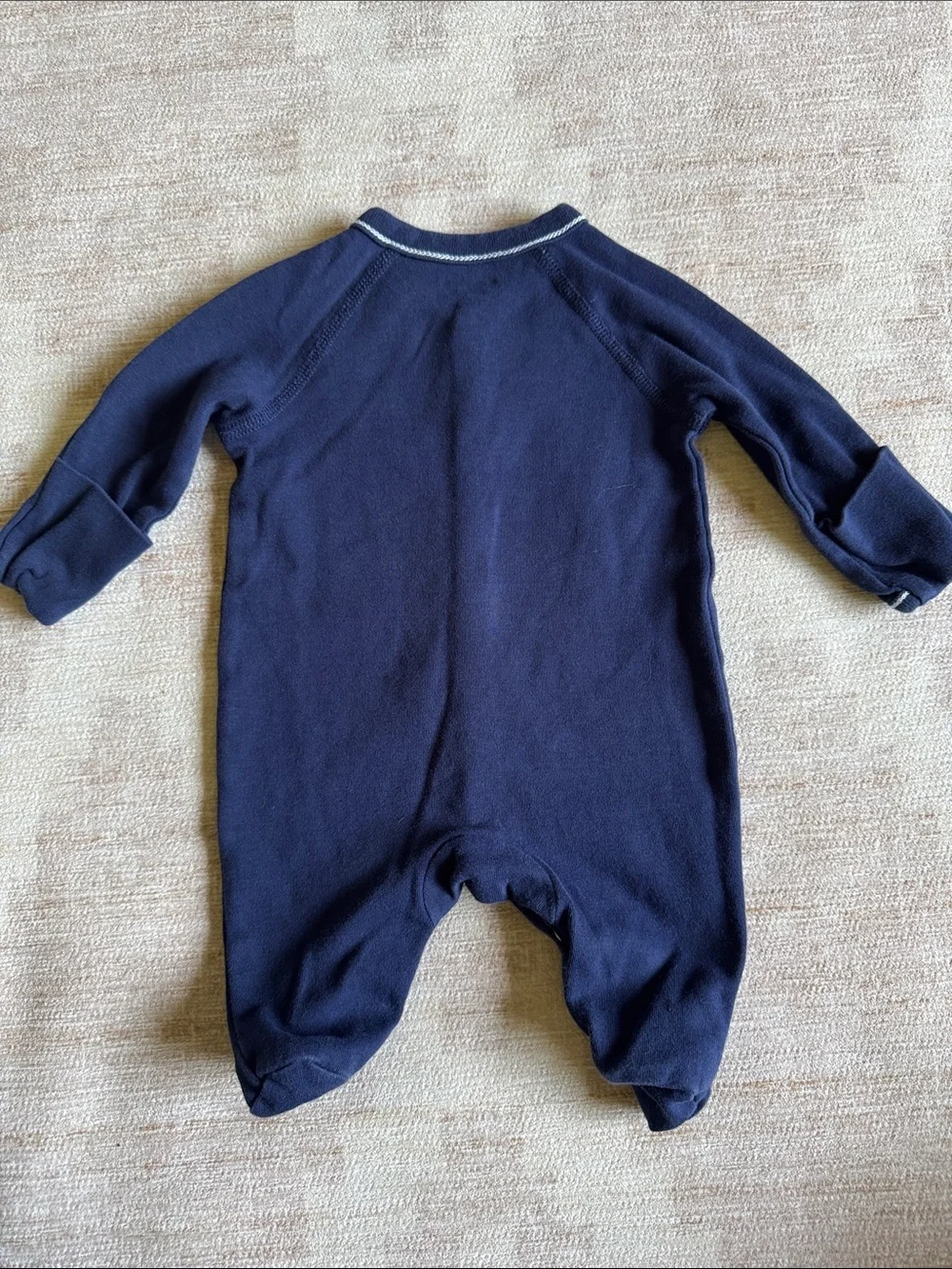 Ralph Lauren Newborn Navy Footed Baby One-Piece with White Contrast Piping